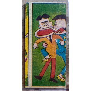 Vintage Japanese Menko Trading Card With Comic Man Fighting Scene